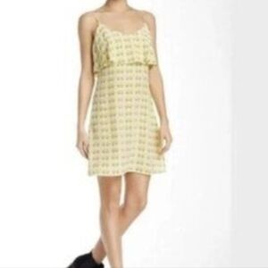 Joie Yellow, Blue And White Geometric Print Silk Mini Dress Size Small